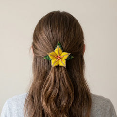 Yellow Ember Bloom Beaded Hair Barrette-2