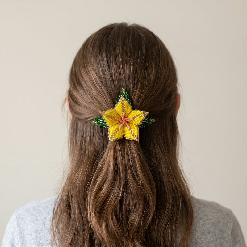 Yellow Ember Bloom Beaded Hair Barrette-2