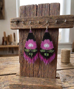 Flower Beaded Earrings ( Pink )-6