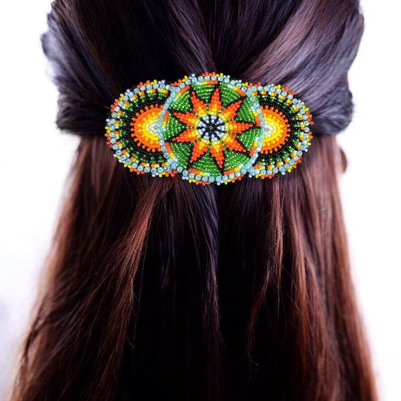 Light Green Native American Beaded Barrettes-1