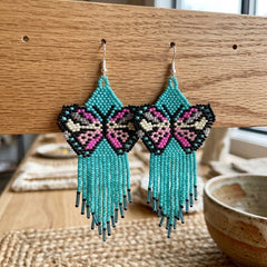 Turquoise Beaded Dancing Wing Earrings-4