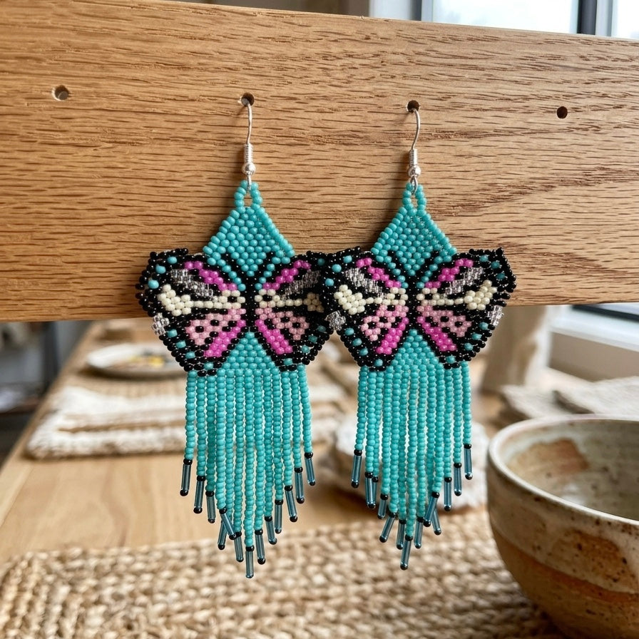 Turquoise Beaded Dancing Wing Earrings-4