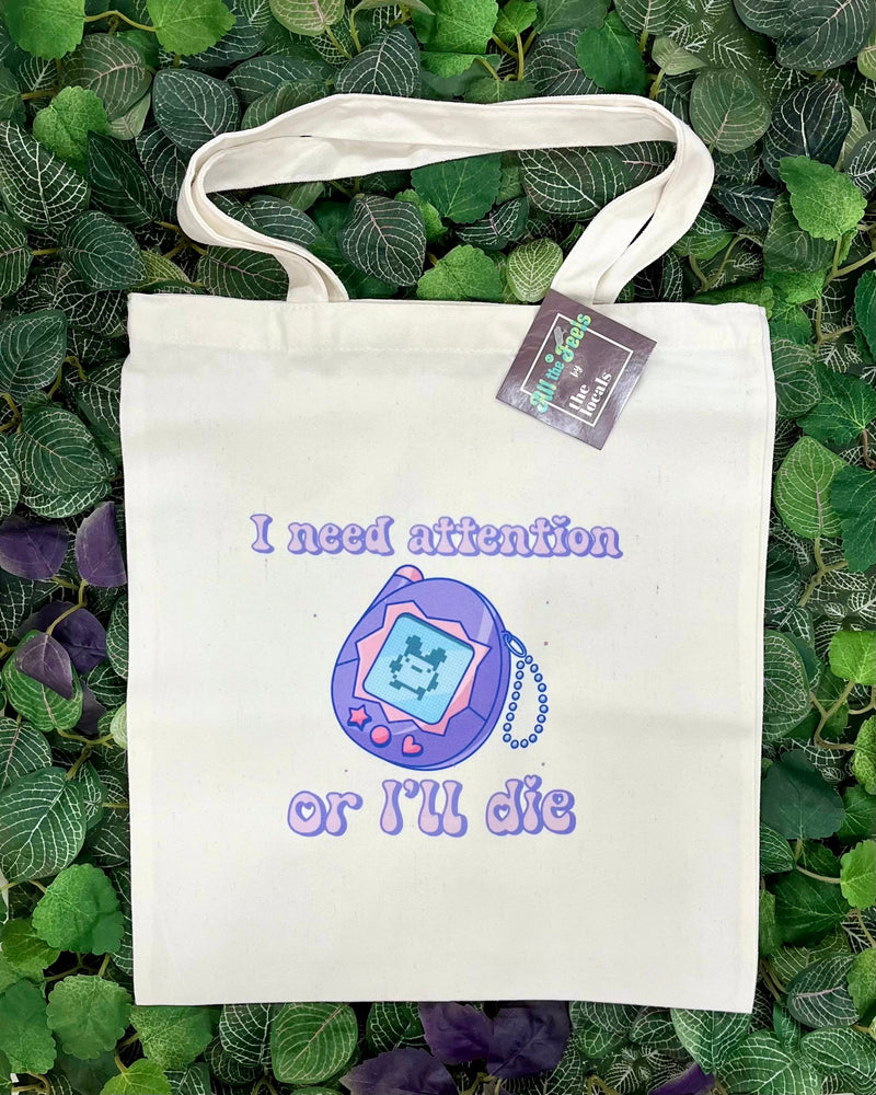I Need Attention Tamagotchi Tote Bag-1