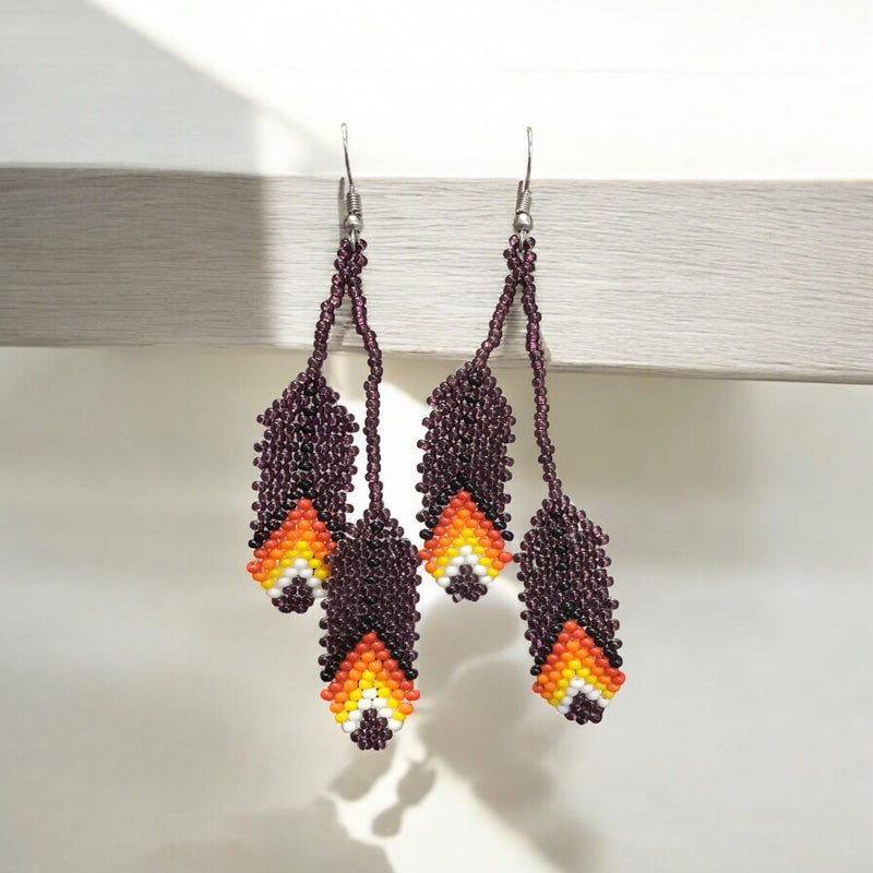 blackberry beaded Feather earrings-2