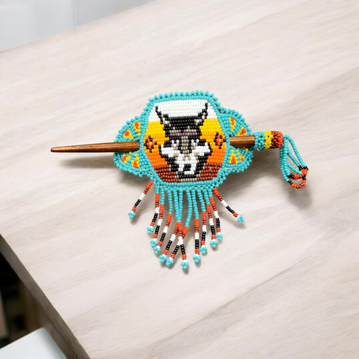 Native American Beaded Barrette with Fringes (10)-1