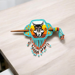 Native American Beaded Barrette with Fringes (10)-1