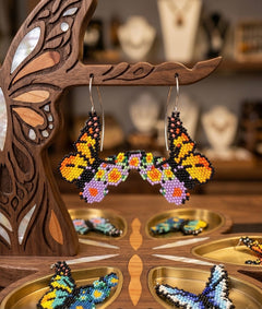 Purple Dancing Butterfly Beaded Earrings-1