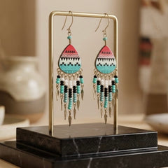 Small Sized Southwestern Red and Turquoise Teardrop Earrings-1