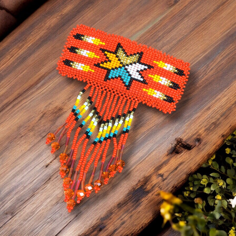 Rectangular Fringed Barrette - Red-2