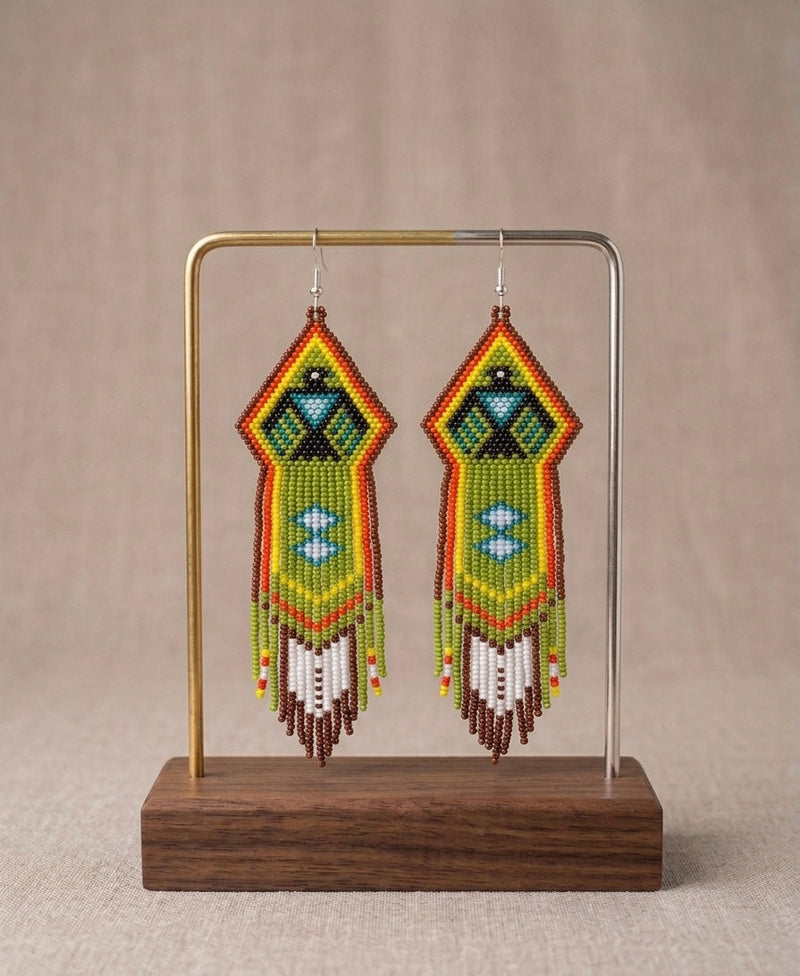 Beaded thunderbird earrings ( Brown )-2