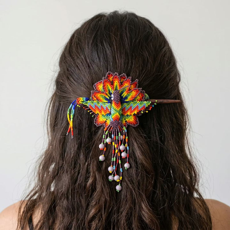 Maple Blossom Hummingbird Beaded Hair Stick Barrette Purple-3