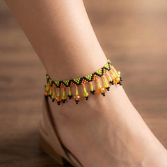 Beaded Anklet Orange Green-1
