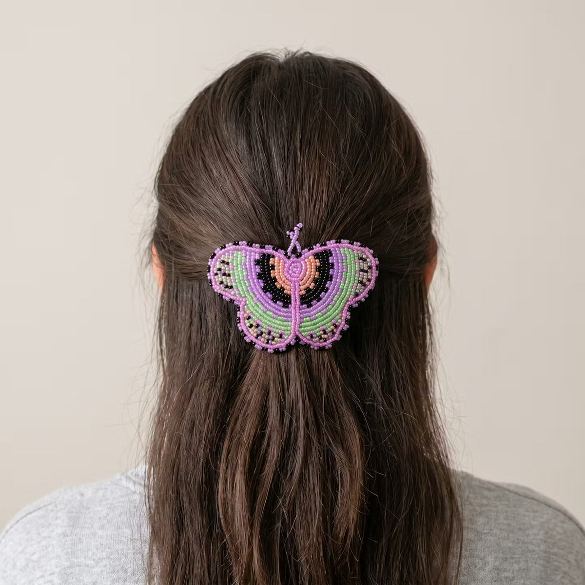 Pink Butterfly Beaded Barrette-3