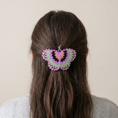 Pink Butterfly Beaded Barrette-3