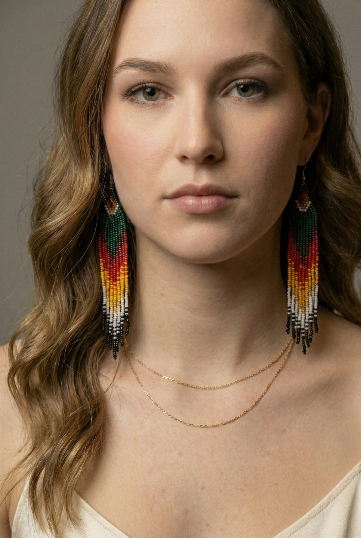Dark Green Firebird Spirit Beaded Earrings-2