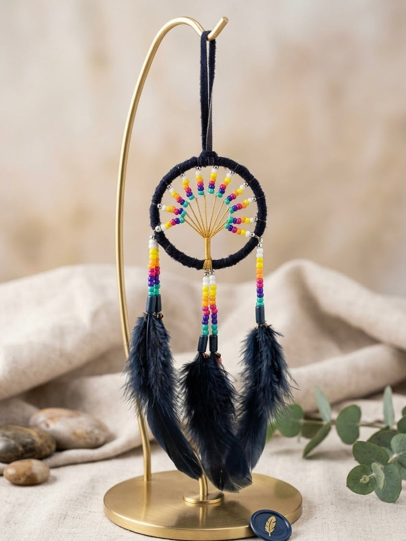 Handmade Black Dreamcatcher with Black Feathers-1