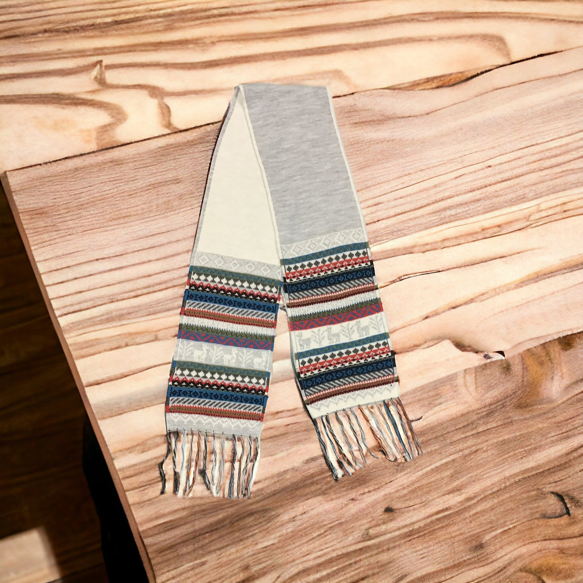 Grey and White Handmade Reversible Alpaca Scarf-1
