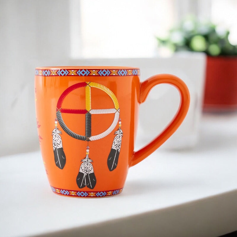 16 Oz Medicine Wheel Orange Ceramic Mug-3