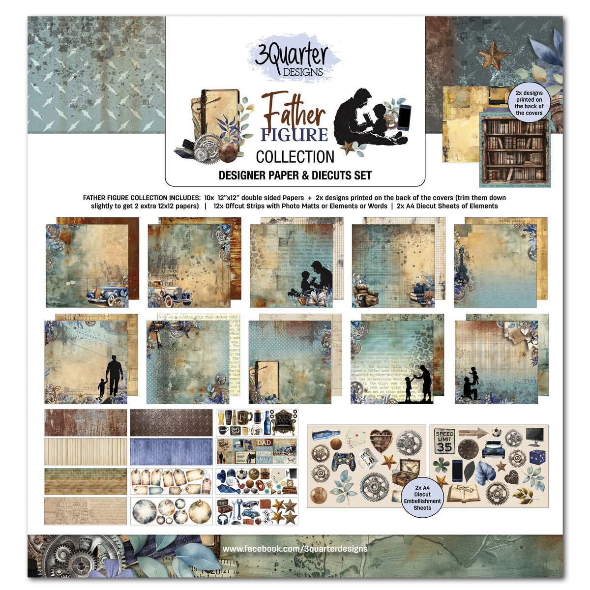 3Quarter Designs Father Figure 12x12 Design Paper & Diecuts Set-1