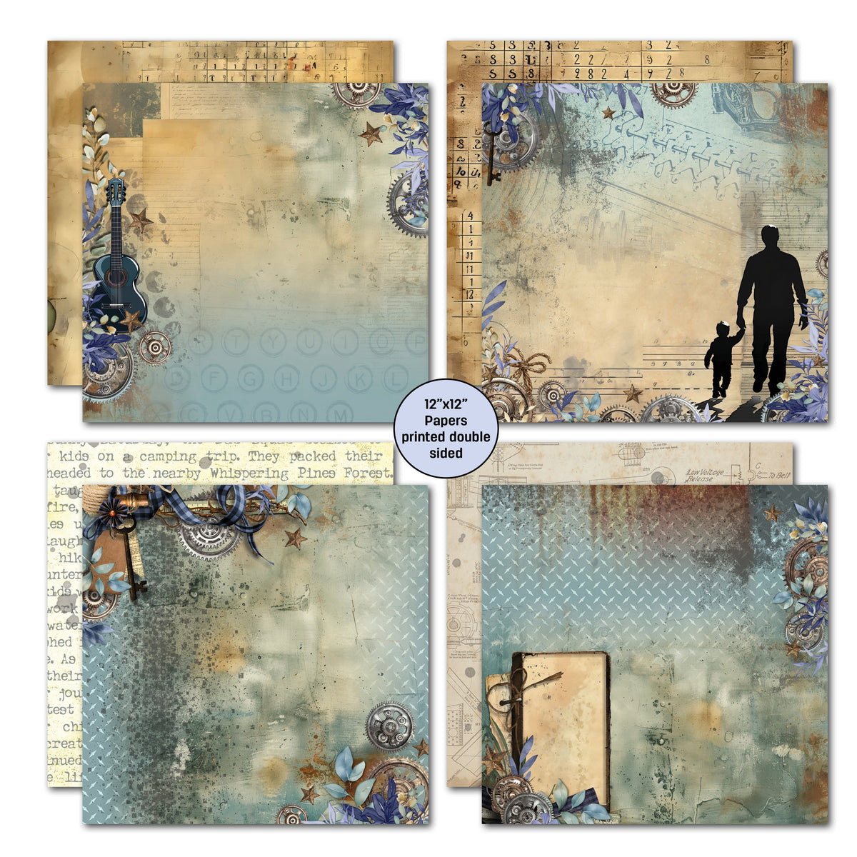 3Quarter Designs Father Figure 12x12 Design Paper & Diecuts Set-4