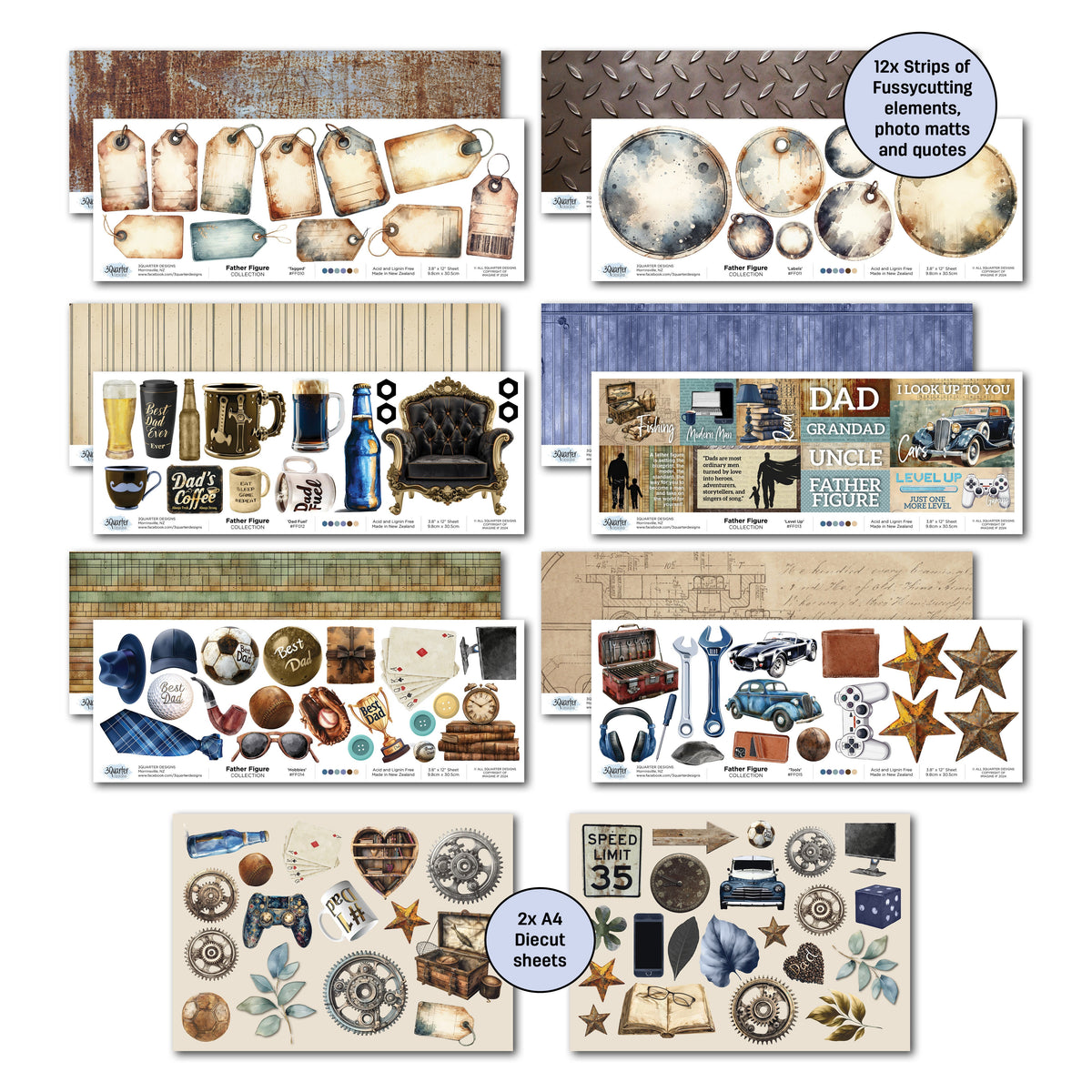 3Quarter Designs Father Figure 12x12 Design Paper & Diecuts Set-6