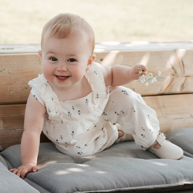 Cross Hatch Playsuit | Blue Tulips on Light Pink | Petit Lem-1