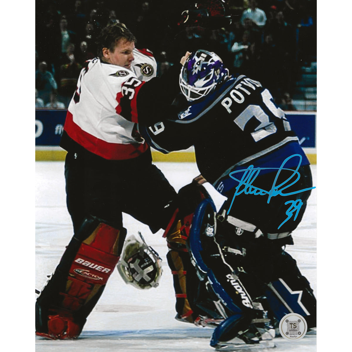 Felix Potvin Autographed Los Angeles Kings Goalie Fight vs Hurme 8x10 Photo