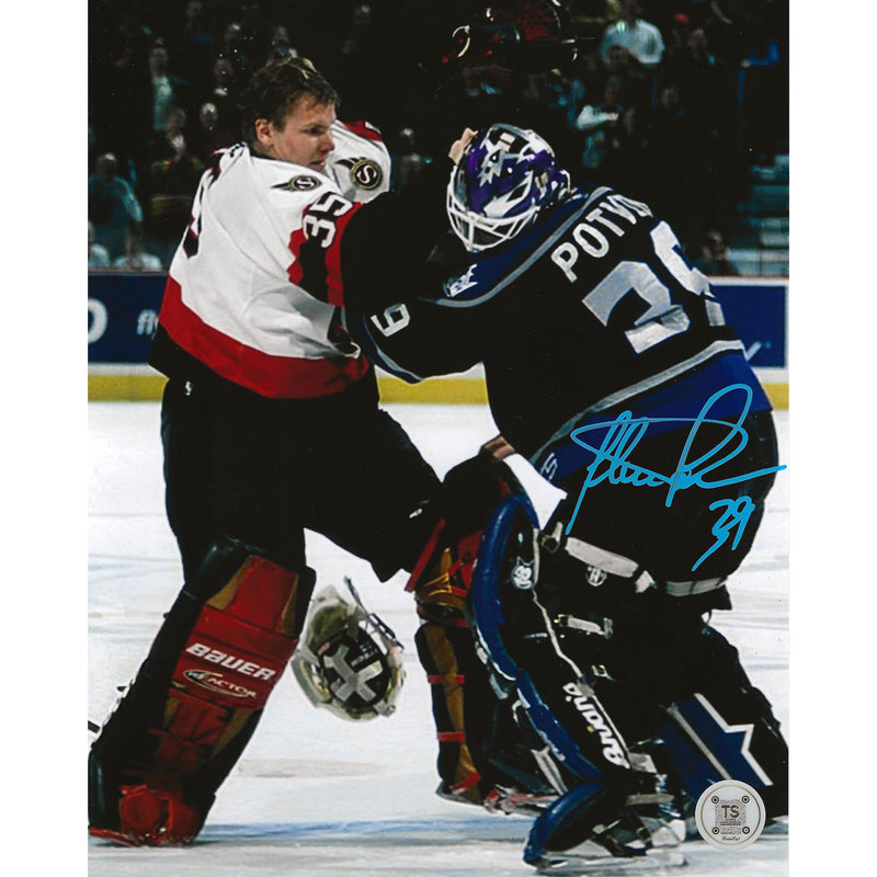 Felix Potvin Autographed Los Angeles Kings Goalie Fight vs Hurme 8x10 Photo-1