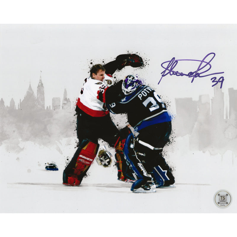 Felix Potvin Autographed Los Angeles Kings Goalie Fight vs Hurme Skyline 8x10 Photo-1