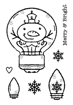 Woodware Clear Singles Snowman Light Bulb 3 in x 4 in Stamp-3