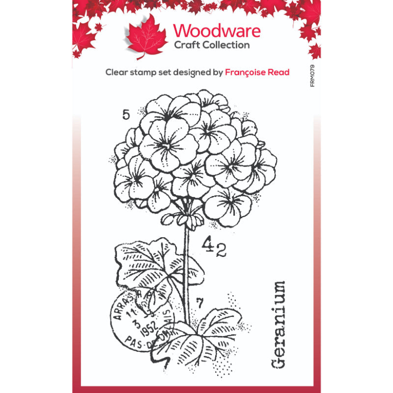 Set de sellos Woodware Clear Singles Mini Geranium de 3 pulgadas x 4 pulgadas-1