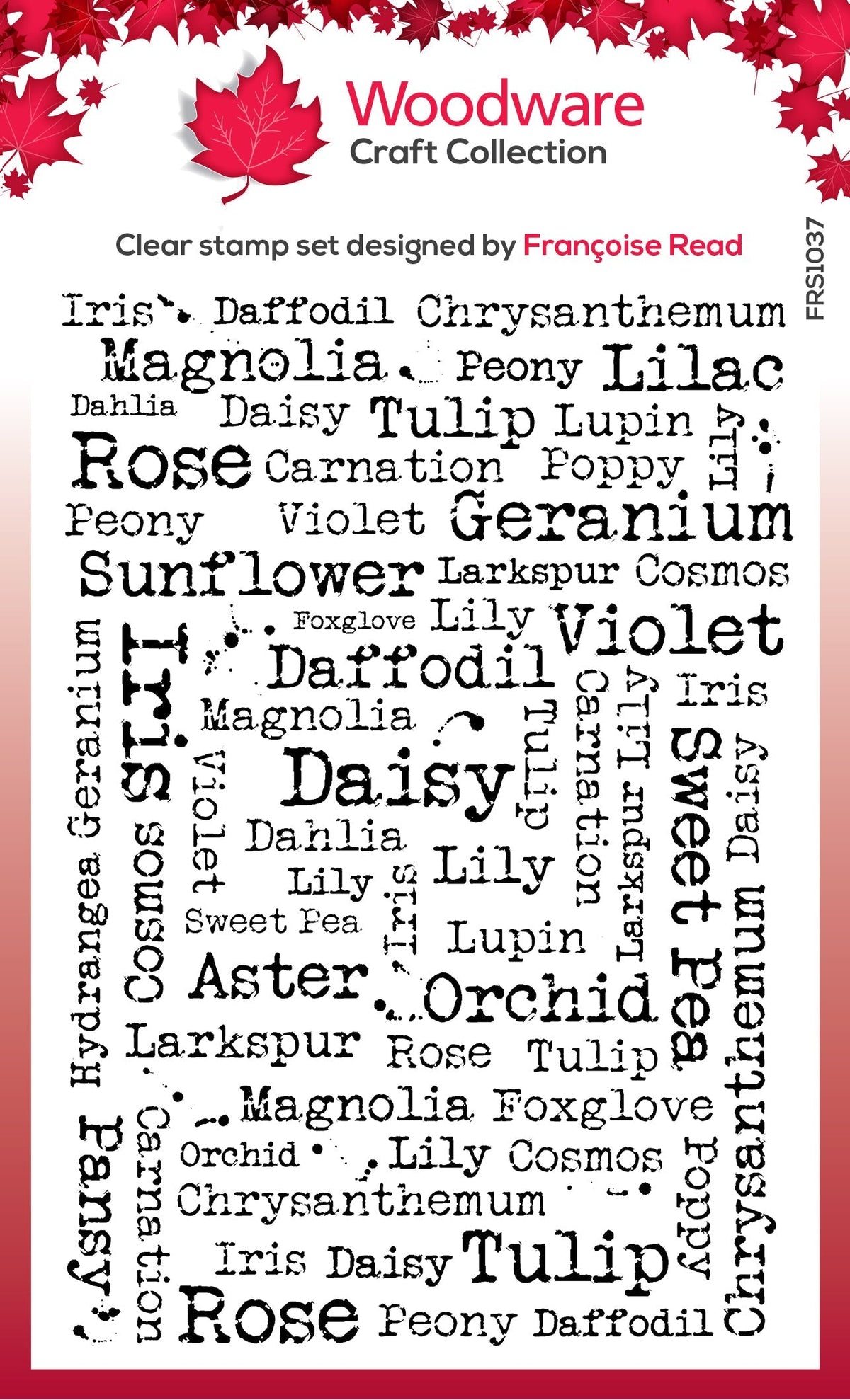 Woodware Clear Singles Flower Names 4 in x 6 in Stamp Set-1