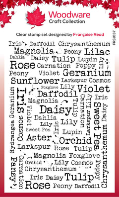 Woodware Clear Singles Flower Names 4 in x 6 in Stamp Set-1