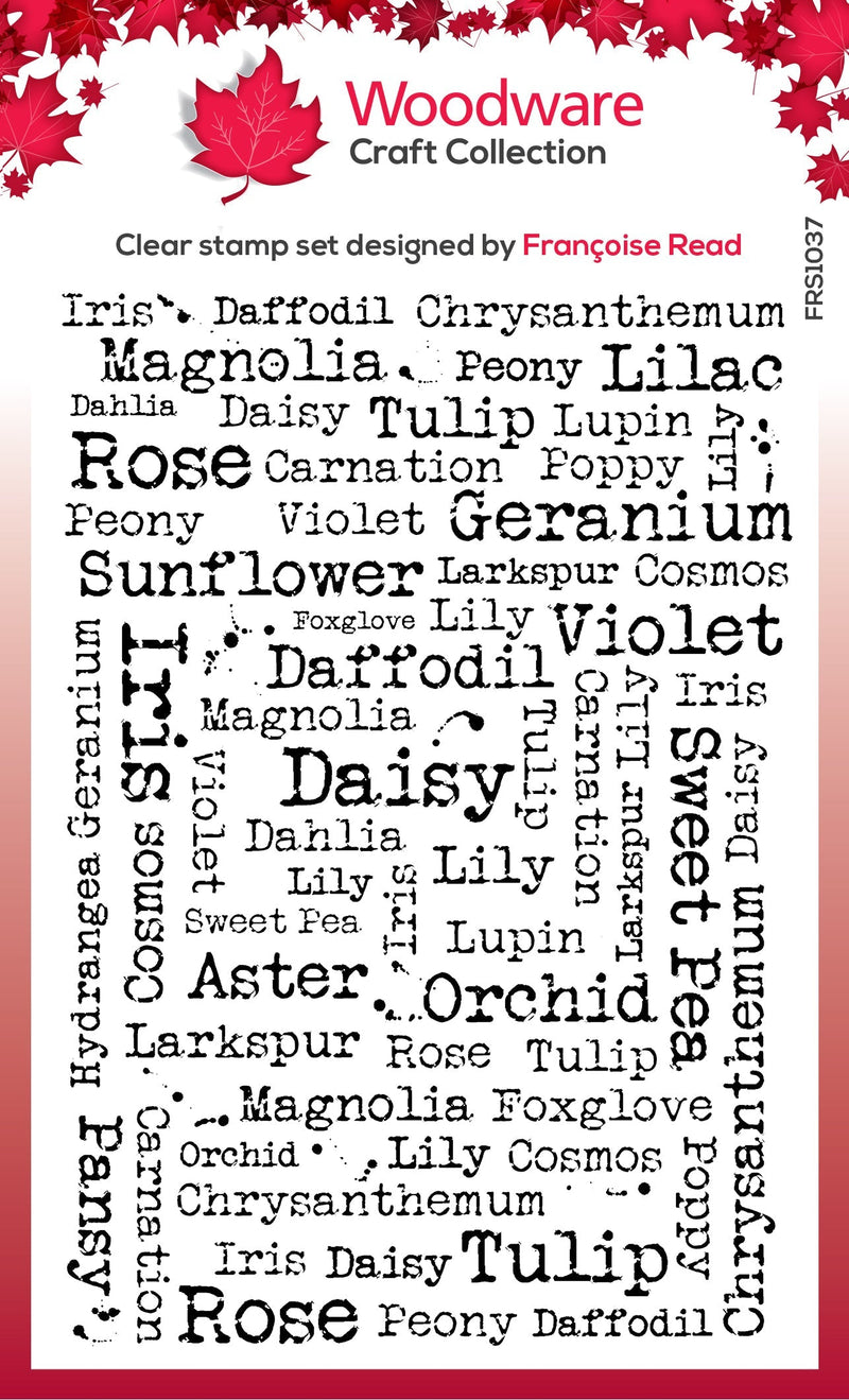 Woodware Clear Singles Flower Names 4 in x 6 in Stamp Set-1