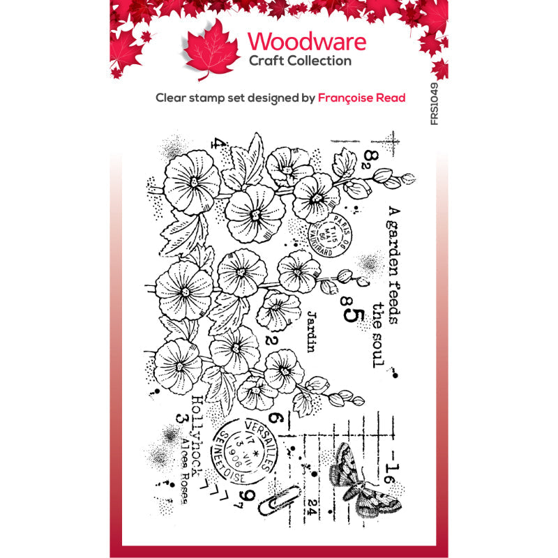 Woodware Clear Singles Hollyhocks 4 in x 6 in Stamp Set-1
