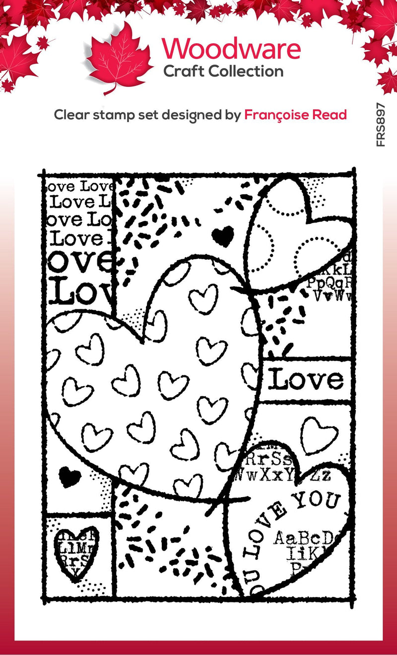 Woodware Clear Singles Heart Collage 4 in x 6 in Stamp-1