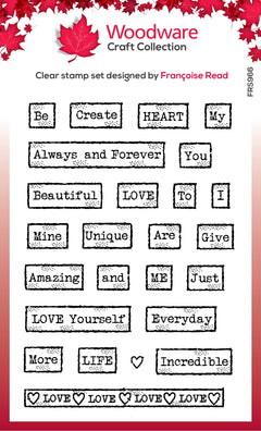 Woodware Clear Singles Love Tape Words 4 in x 6 in Stamp-1