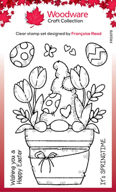 Woodware Clear Singles Flower Pot Gnome 4 in x 6 in Stamp-1