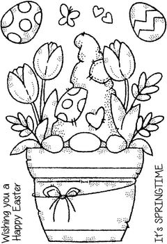 Woodware Clear Singles Flower Pot Gnome 4 in x 6 in Stamp-10