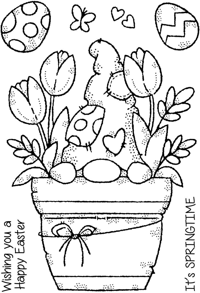 Woodware Clear Singles Flower Pot Gnome 4 in x 6 in Stamp-10