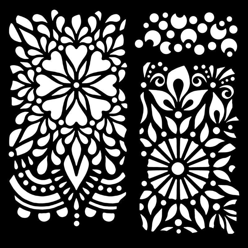 Woodware Floral Panels 6 in x 6 in Stencil-2