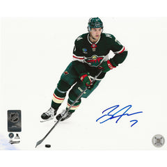 Brock Faber Autographed Minnesota Wild Skating w/ Puck 8x10 Photo-1