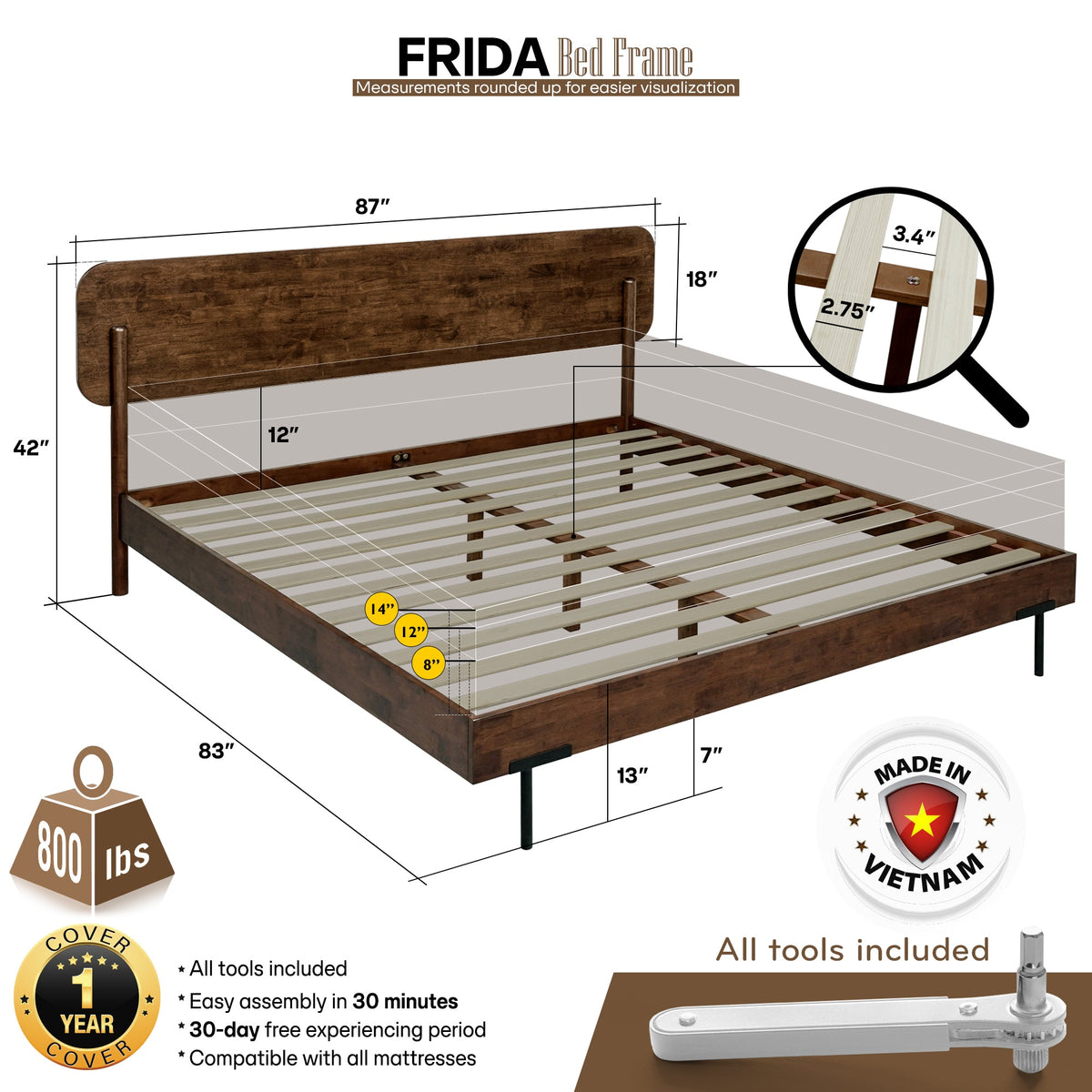 Frida Solid Wood Bed Frame-25