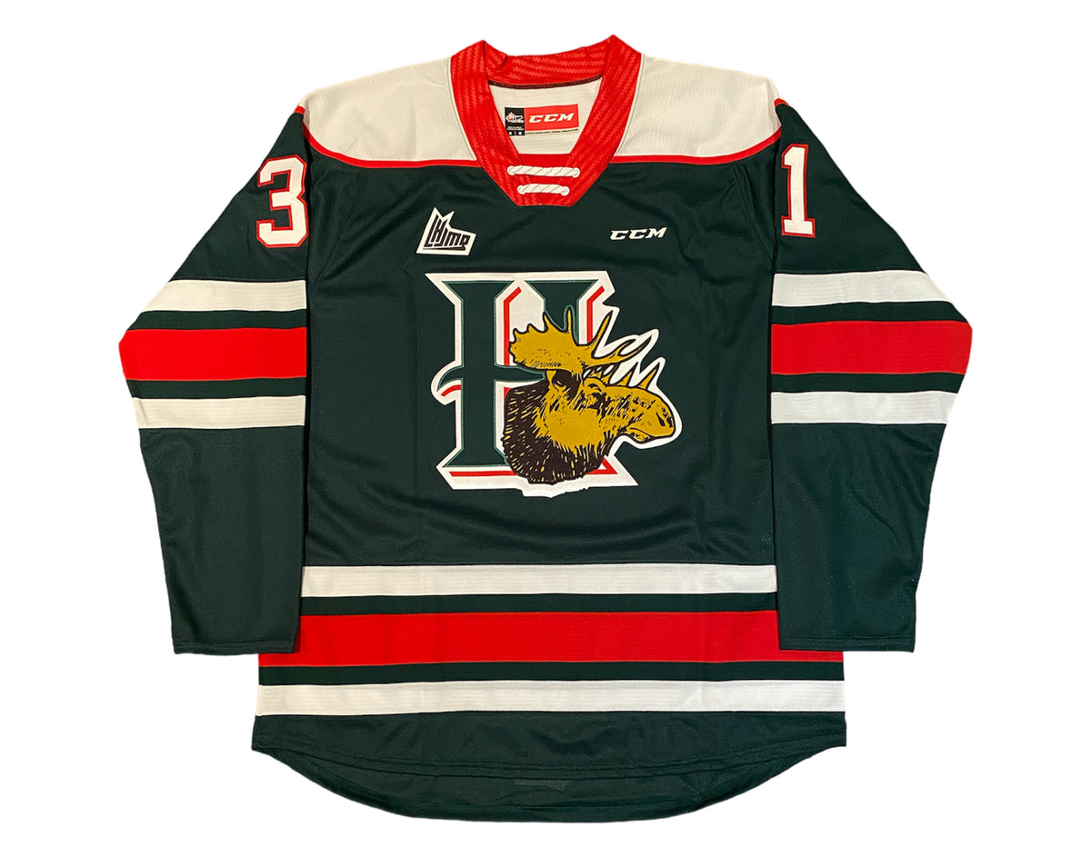 Jersey réplica CCM verde de local de los Halifax Mooseheads autografiado por Zach Fucale con múltiples inscripciones-4