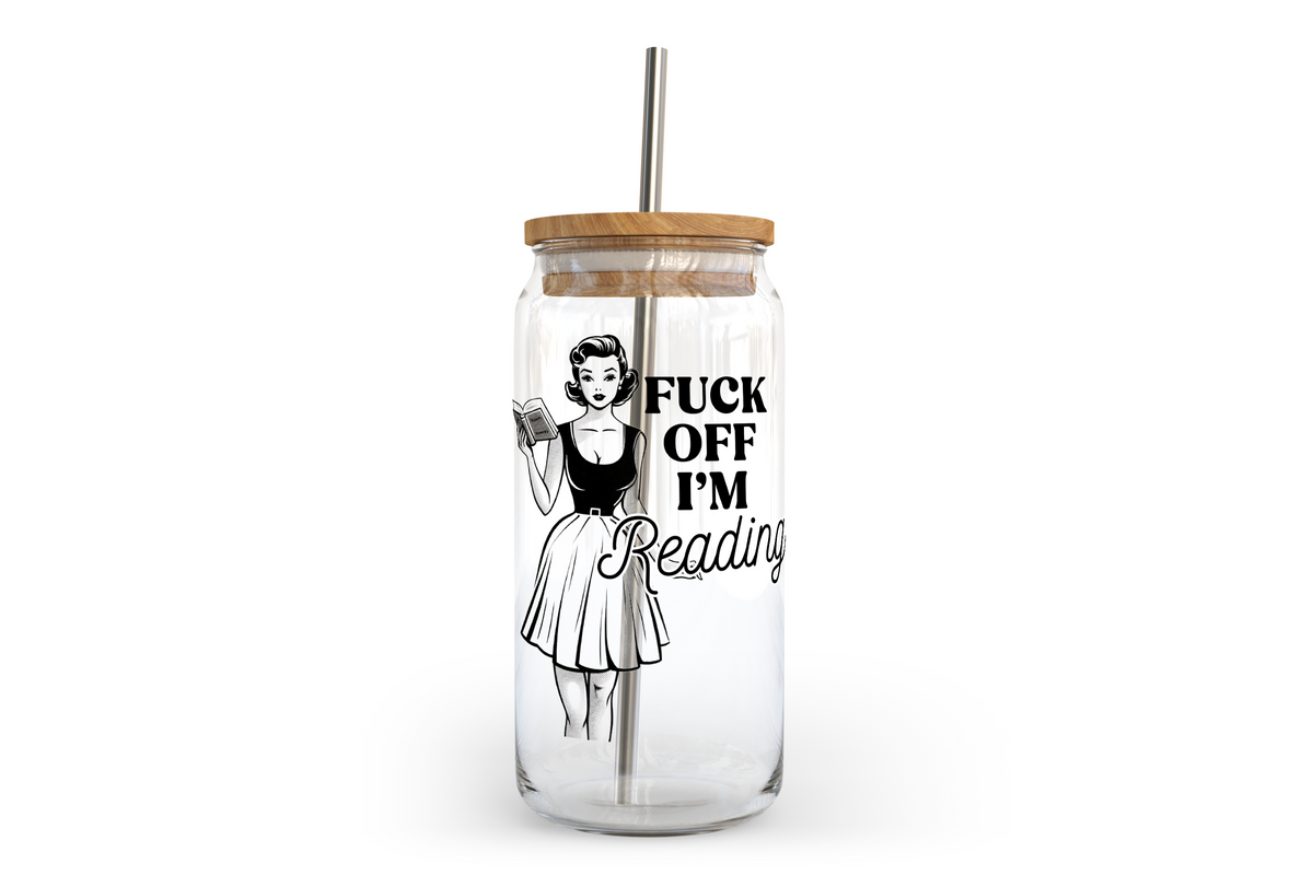 Fuck Off I'm Reading Glass Can with Bamboo Lid-1