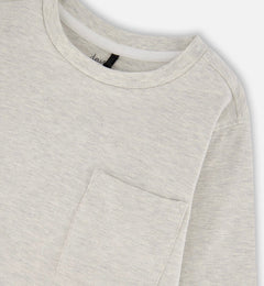 Organic Cotton Jersey Pocket T-Shirt | Heather Beige Grey | Deux Par Deux-3