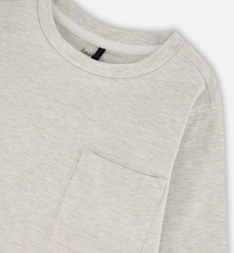Organic Cotton Jersey Pocket T-Shirt | Heather Beige Grey | Deux Par Deux-3