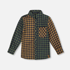 Long Sleeve Flannel Shirt | Yellow And Green Plaid | Deux Par Deux-1