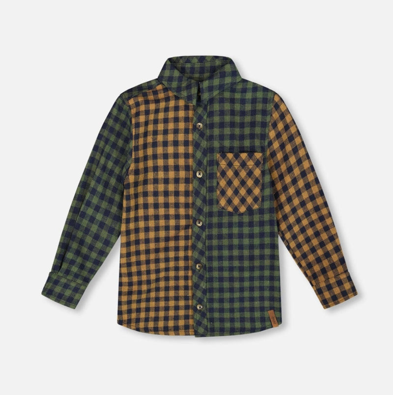 Long Sleeve Flannel Shirt | Yellow And Green Plaid | Deux Par Deux-1