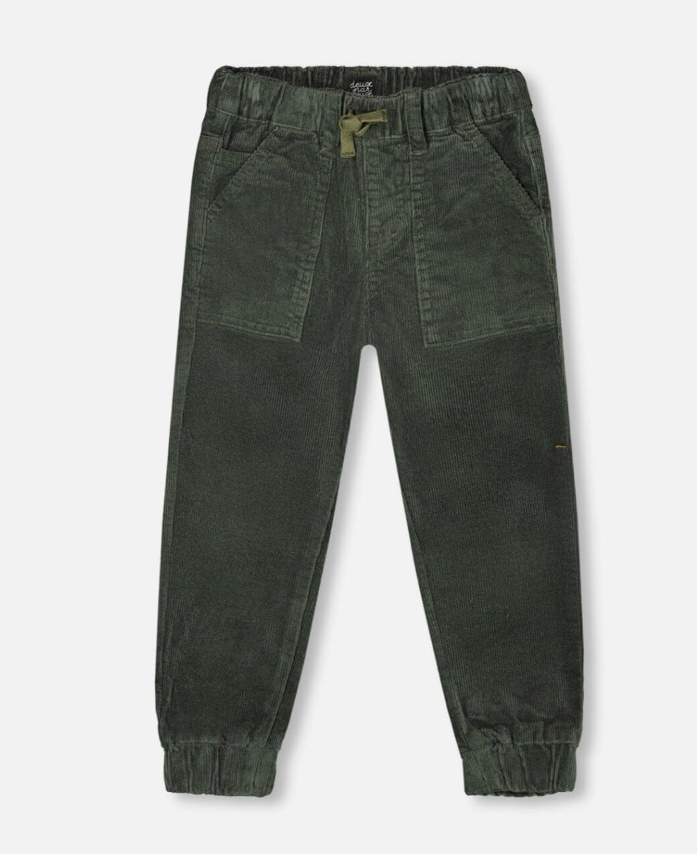 Stretch Corduroy Jogger Pants | Dark Forest | Deux Par Deux-1